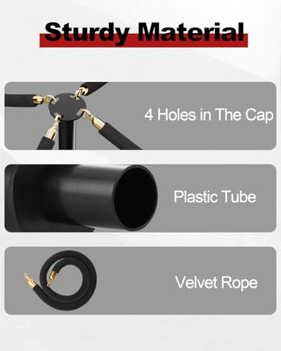 RoadHero 34 Inch Plastic Stanchions Post, Black Velvet Ropes, 2 PCS - color: Black