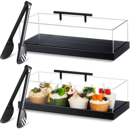 FoldTier 2 Pcs Acrylic Pastry Display Case, Bakery Dessert Tray, Black