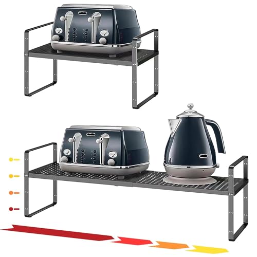 16.5~27.1" Expandable Shelf with Hole，1Pack 8.1" Wide Stackable Cabinet Shelves，Black - color: Black, size: 1Pcs // 8''W-K