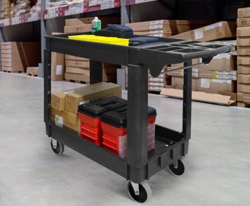 MaxWorks Heavy Duty 2‑Shelf Service Cart 500 lb Capacity Polypropylene Utility Cart with 5" Non‑Marring Casters Deep Trays and Built‑In Tool Storage for Garage Warehouse Workshop (80855) - size: 30 Inch X 16 Inch