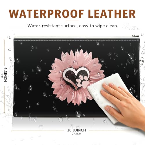 Money Bag with Zipper, Cute PU Leather Cash Bags, Portable Bank Bag Money Pouch for Cash, Coins, Checks, Receipts, Invoices Cosmetics Tools, Deposit Bag for Office Travel, Pink Sunflower - color: Pink Sunflower
