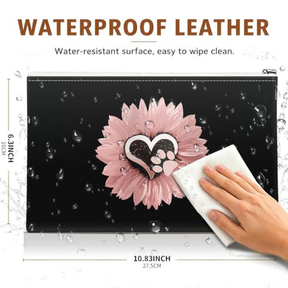 Money Bag with Zipper, Cute PU Leather Cash Bags, Portable Bank Bag Money Pouch for Cash, Coins, Checks, Receipts, Invoices Cosmetics Tools, Deposit Bag for Office Travel, Pink Sunflower - color: Pink Sunflower