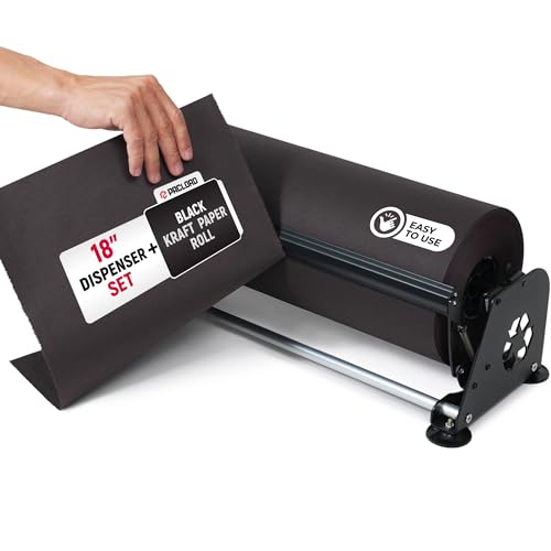 18" Paper Dispenser with Cutter + Black Kraft Paper Roll - color: Black, size: 1 Roll + Dispenser