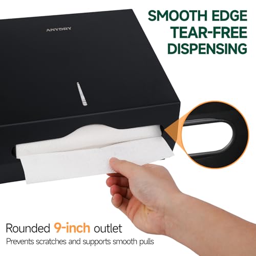 anydry Wall Mount Paper Towel Dispenser 250-Sheet Capacity Stainless Steel Lockable Fits Multifold/Z-Fold Towels (Folded Size ≤ 10.6" x 3.9") Matte Black - color: Black