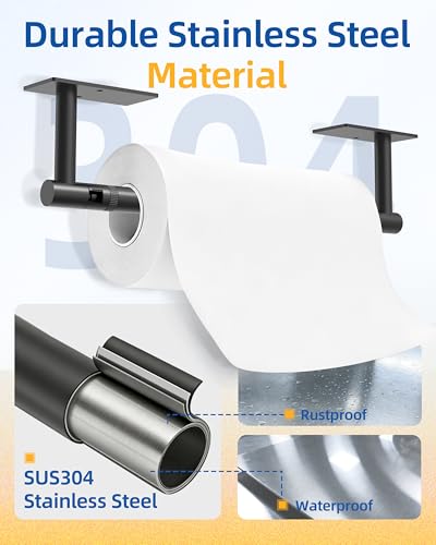 RUACQ Paper Towel Holder Under Cabinet, Stainless Steel, Matte Black - color: Matte Black, size: Standard - Rectangle
