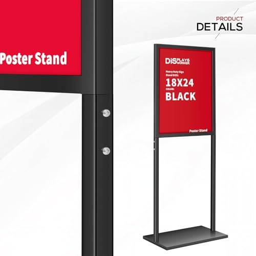 DISPLAYSWORKER Sign holder floor stand, heavy Duty Pedestal poster banner stand for display,18×24 inch slide-in double sided poster sign holder floor standing for board Display (Black, 18×24) - size: 18×24