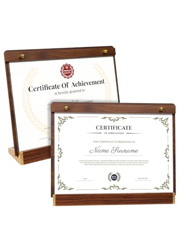 Acrylic Sign Holder 8.5 x 11, Tabletop Horizontal with Wood-Color Base - size: 11X8.5 Inch