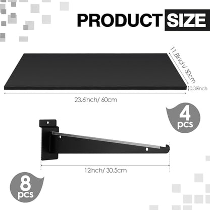Barydat 4 Sets 23.6 x 11.8 Inch Slatwall Shelves Set with Metal Brackets