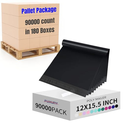 Fuxury 90000Pcs 12x15.5" Poly Mailers Pallet,Black Shipping Bags for Clothes - color: Black, size: 12x15.5" 90000pcs