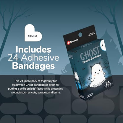 BioSwiss Bandages, Halloween Ghost Shaped Self Adhesive Bandage Set, Latex Free, Sterile Wound Care, 24 Count - size: 24-Count Box, style: Ghost