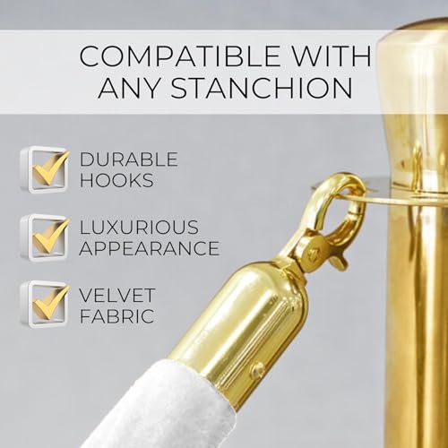 4PCS White Velvet Rope 5FT – Silver Snap Ends Stanchion Set for Stanchions Soft Velvet Set for VIP Rope Barrier Event Crowd Control - color: White + Gold