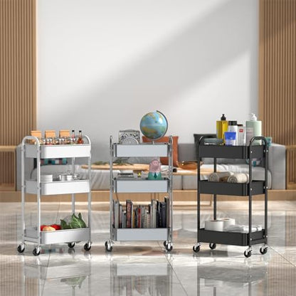 3-Tier Rolling Utility Cart with Caster Wheels,Easy Assembly, White - color: White, size: 3-Tier Standard Cart