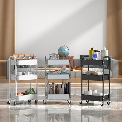 3-Tier Rolling Utility Cart with Caster Wheels Easy Assembly, Black - color: Black, size: 3-Tier Standard Cart