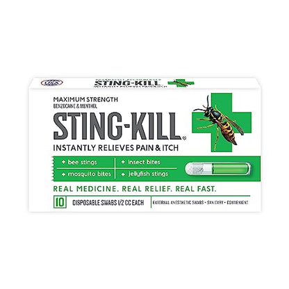 Sting-kill Anesthetic Swabs, Bee Sting & Bug Bite Relief, 10-Count