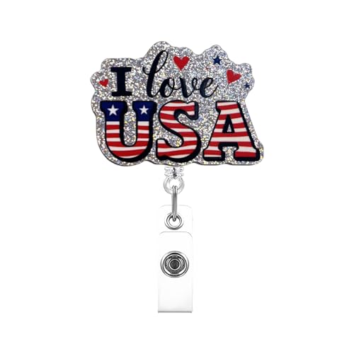 RIICFDD 4th of July Badge Reel I Love USA Letter Pattern Badge Holder 1 Pcs - color: Styl 6