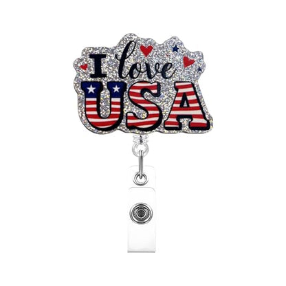 RIICFDD 4th of July Badge Reel I Love USA Letter Pattern Badge Holder 1 Pcs - color: Styl 6