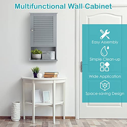 COSTWAY Bathroom Wall Cabinet, Large Capacity Storage Cabinet (Grey) - color: Grey