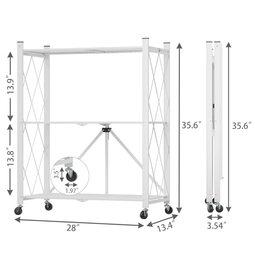 3 Tier Foldable Storage Shelf with Wheels Heavy Duty Garage Shelving - color: White, size: 3 Tier