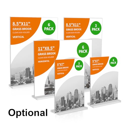 3 Pack 8.5x11 Clear Acrylic Sign Holder, Clear Display, Stand By Straight or Tilted, Vertical Double-Sided Desktop Picture Frame, Menu Holder, Certificate Frame - size: 3 pack 8.5*11"