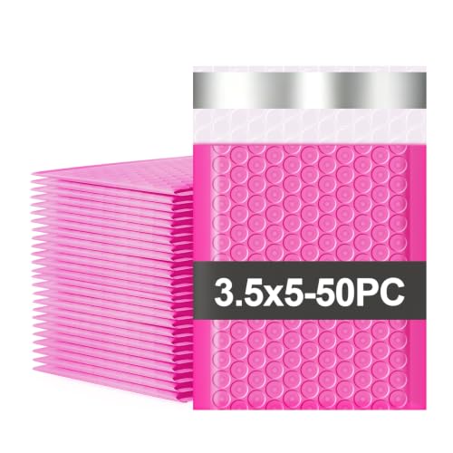Small Bubble Mailers 3.5x5 50 Pack Waterproof Bubble Envelopes Self Seal Small Packaging Shipping Bags for Small Business - size: 3.5×5-50PC