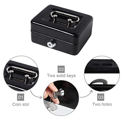 Decaller Mini Cash Box with Lock and Slot, Metal Coin Bank Piggy Bank for Adults & Kids, 4.9" x 3.7" x 2.3", Black - color: Black, size: X Small (4.9 Inch)