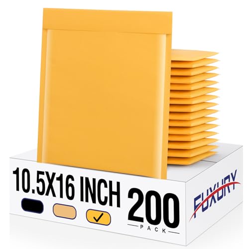 Fuxury Kraft Bubble Mailer 10.5x16" 200 Pack Self Seal Padded Envelopes - color: Yellow, size: 10.5x16" 200PC