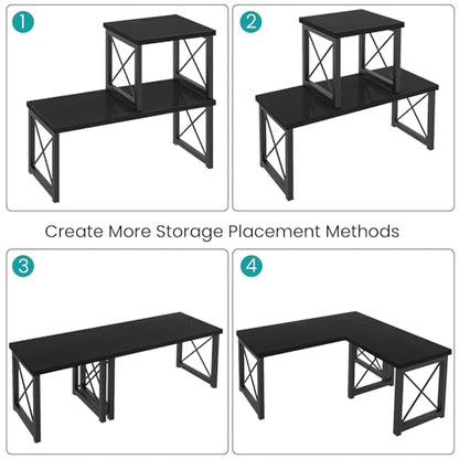 ELITEROO Wood Desktop Shelf, Freestanding Small Bookshelf Organizers - color: Black
