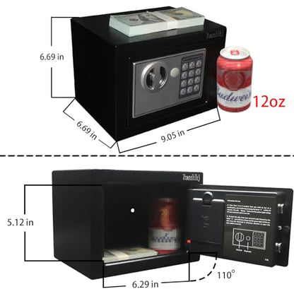 Yuanshikj Small Steel Security Safe Box with Keypad,Key;0.23 Cu Ft, White - color: WHITE SILVER