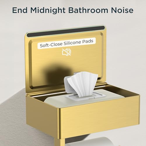FORIOUS Toilet Paper Holder with Shelf, Wall-Mounted Modern Wipes Dispenser - color: Brushed Gold, size: Big 1 Pack-8" (L)