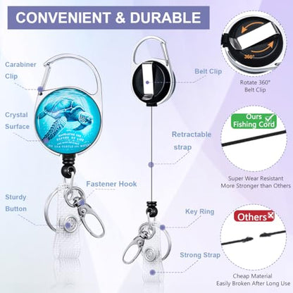 Cute Sea Turtle ID Badge Holder with Lanyard and Retractable Badge Reel - color: Sea Turtle