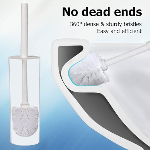 Topsky Toilet Brush,1 Pack Compact Toilet Brush & Holder Set,Plastic Round Barrel Loo Brush with 1 Replacement Toilet Brush Head,Durable for Bathroom Toilet,White