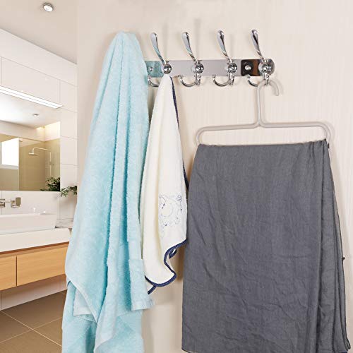 Dseap Wall Mounted Coat Rack - 5 Tri Hooks, Heavy Duty, Stainless Steel, Metal Coat Hook Rail for Coat Hat Towel Purse Robes Mudroom Bathroom Entryway (Chromed, 2 Packs) - color: Chrome Finish, size: L=16" (2 Pcs)