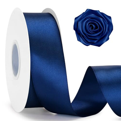 KINGLAKE Double Faced Navy Blue Satin Ribbon - 1-1/2 Inch x 50 Yards - color: Dark Blue