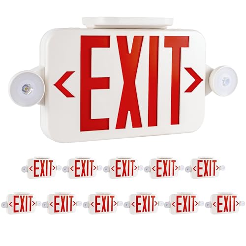 Gruenlich Exit Sign with Emergency Light, Battery Backup, 12 Pack - size: 12-pack