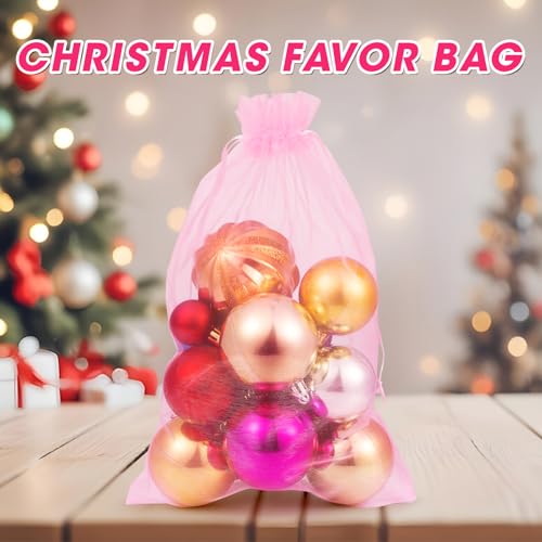 ANZNKU 50 Pcs Large Organza Bags 8x12, Pink Small Mesh Gift Bag Drawstring - color: Pink