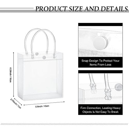 Abbylike 200 Pcs Clear PVC Tote Bags with Handle & Button, 5.9x6.3x2.8 Inch - size: 5.9 x 6.3 x 2.8 Inches (Pack of 200)