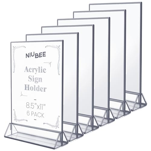 NIUBEE 8.5x11 Acrylic Sign Holder,Picture Frame,Wedding Table Numbers,6pack - size: 8.5x11 6Pack