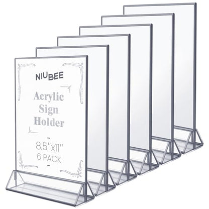 NIUBEE 8.5x11 Acrylic Sign Holder,Picture Frame,Wedding Table Numbers,6pack - size: 8.5x11 6Pack