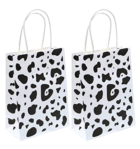 YYaaloa 30pcs Small Gift Bags with Handle Bulk 8.26 x 5.9 x 3.15 inch Cow Print White Party Favor Paper Shopping Bags for Kids Birthday Xmas Party Supplies (Small 30pcs)