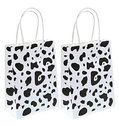 YYaaloa 30pcs Small Gift Bags with Handle Bulk 8.26 x 5.9 x 3.15 inch Cow Print White Party Favor Paper Shopping Bags for Kids Birthday Xmas Party Supplies (Small 30pcs)