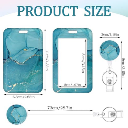 3 Pack Marble Retractable Badge Holder Set with Vertical ID Holder - color: Marble
