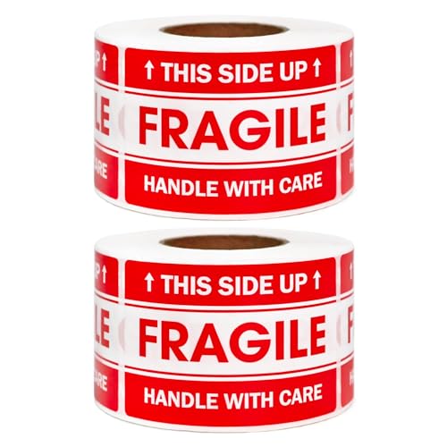 LLIKED 1000 Fragile Stickers 2"x3" for Shipping and Moving - size: 2"x3", style: 2 Rolls,1000 Labels