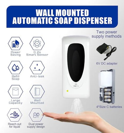 Automatic Hand Sanitizer Dispenser Wall Mount, Liquid Hand Sanitizer Spray Dispenser, 33oz/1000ml Touchless Hand Soap Dispenser for Commercial Industrial Hospitals Office Public - color: White-spray