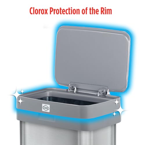 Clorox 13 Gallon Trash Can - 50L Kitchen Trash Can with Wide Step Pedal - Rectangular Stainless Steel Garbage Bin with Hinged Rim and Odor Protection - color: Stainless Step