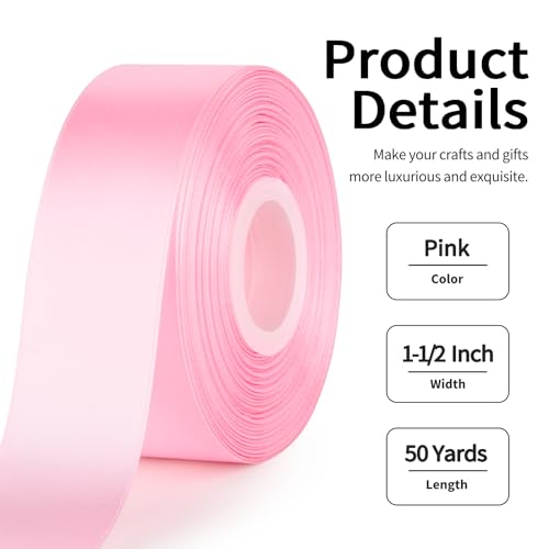 Mauproy Pink Satin Ribbon, 1-1/2 Inch, 50 Yards - color: Pink