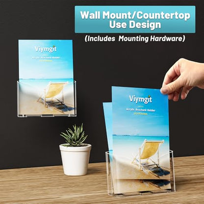 2-Pack Clear Acrylic 6 x 9 Bifold Brochure Holders, Wall or Countertop Use - size: 6 x 9 Inch