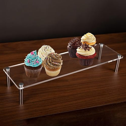Acrylic Display Risers Set of Three Clear Rectangular Stands with Metal Support Posts for Cake Stand Styling Countertop Tiered Organizer Small Size Transparent One Piece