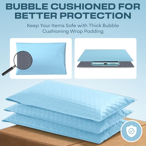 Light Blue Bubble Mailers 4x8, Poly Padded Envelopes #000, 500 Pack - color: Light Blue, size: 4"x8" / 500 Pack