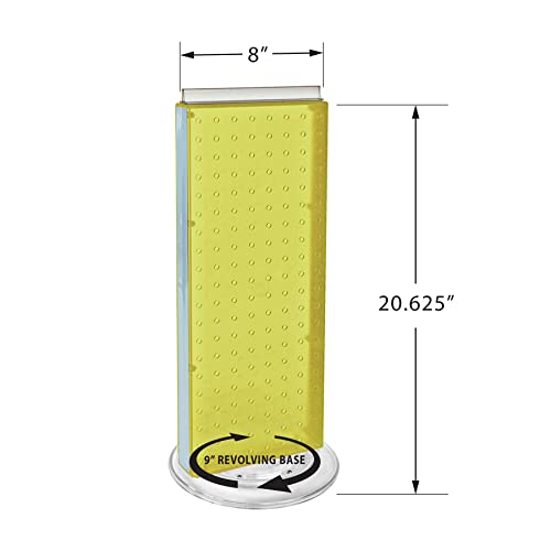 Azar Displays 700508-YEL-4C16 8-Inch W by 20-Inch H Revolving Black Pegboard Counter Display with 16-Pack of 4 inch Locking Hooks, Yellow - color: Yellow, style: Pegboard + Hooks