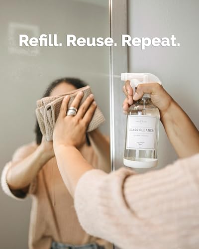 Vine Creations Glass Spray Bottles, 2 Pack Refillable Spray Bottles for Cleaning Solutions, Clear Spray Bottle for plants, Water Spray Bottle Sprayer, Glass Spray bottles 16 oz with Waterproof Labels - color: Clear Bottle / Clear Nozzle